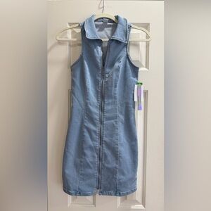 Light Blue Denim Zip-Front Dress